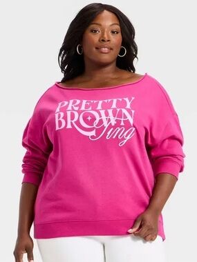 Pretty Brown Ting Off-Shoulder Sweatshirt - Hot Pink